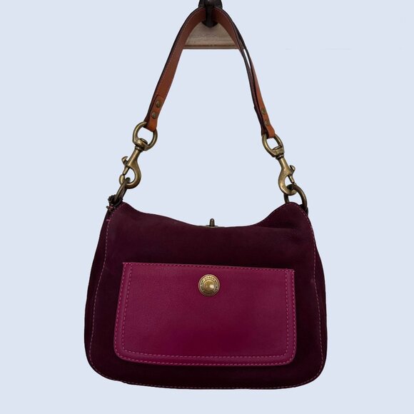 Coach Legacy Suede Shoulder Bag–Magenta/Burgundy. Pristine w/ Dust Bag - Picture 1 of 14